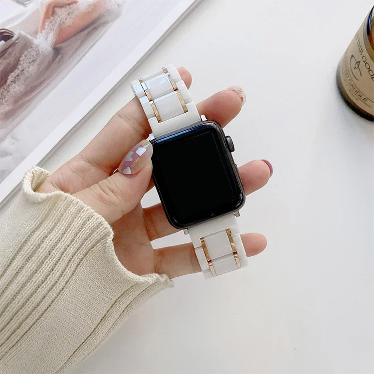สายเปลี่ยนเซรามิกเหล็กห้าลูกปัดสำหรับ Apple Watch Series, 7 45mm / 6 & SE & 5 & 4 44mm / 3 & 2 & 1 42mm, 7 41mm / 6 & SE & 5 & 4 40mm / 3 & 2 & 1 38mm