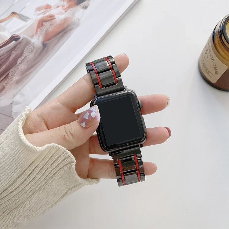 สายเปลี่ยนเซรามิกเหล็กห้าลูกปัดสำหรับ Apple Watch Series, 7 45mm / 6 & SE & 5 & 4 44mm / 3 & 2 & 1 42mm, 7 41mm / 6 & SE & 5 & 4 40mm / 3 & 2 & 1 38mm