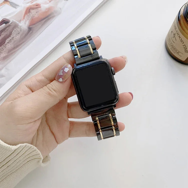 สายเปลี่ยนเซรามิกเหล็กห้าลูกปัดสำหรับ Apple Watch Series, 7 45mm / 6 & SE & 5 & 4 44mm / 3 & 2 & 1 42mm, 7 41mm / 6 & SE & 5 & 4 40mm / 3 & 2 & 1 38mm