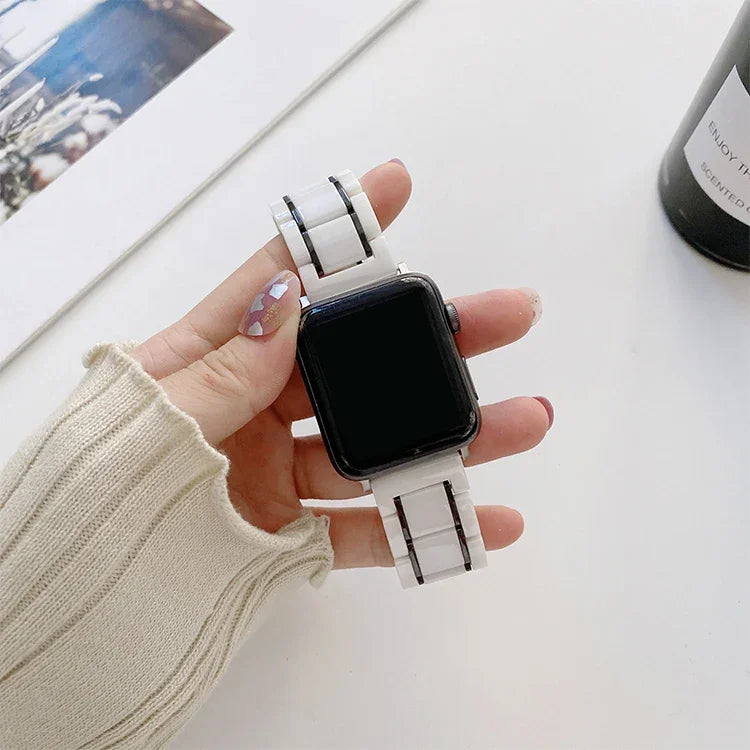 สายเปลี่ยนเซรามิกเหล็กห้าลูกปัดสำหรับ Apple Watch Series, 7 45mm / 6 & SE & 5 & 4 44mm / 3 & 2 & 1 42mm, 7 41mm / 6 & SE & 5 & 4 40mm / 3 & 2 & 1 38mm