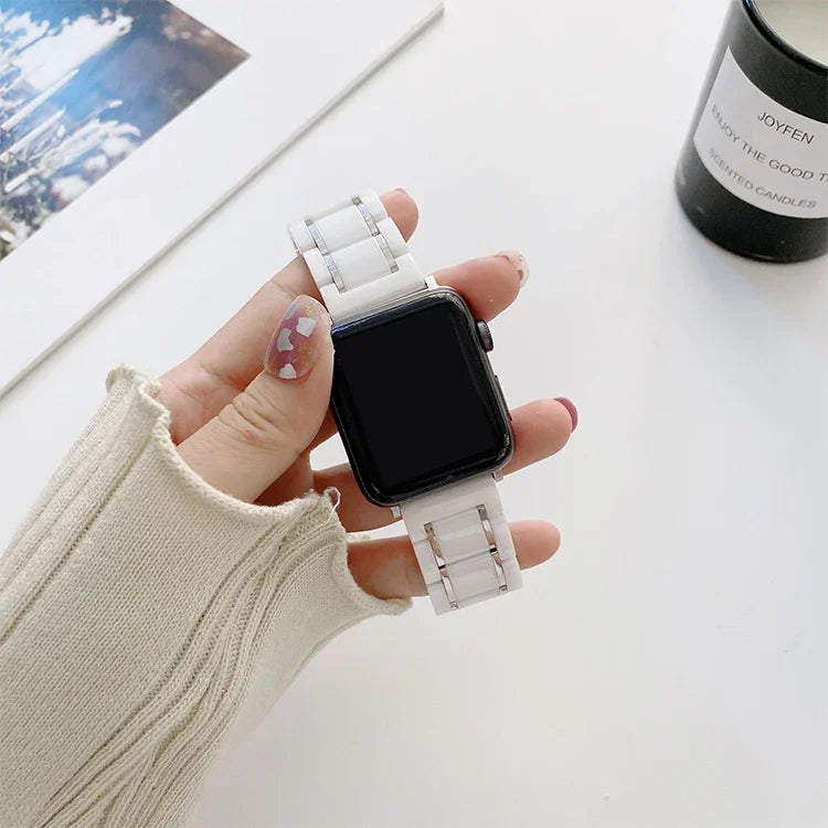 สายเปลี่ยนเซรามิกเหล็กห้าลูกปัดสำหรับ Apple Watch Series, 7 45mm / 6 & SE & 5 & 4 44mm / 3 & 2 & 1 42mm, 7 41mm / 6 & SE & 5 & 4 40mm / 3 & 2 & 1 38mm
