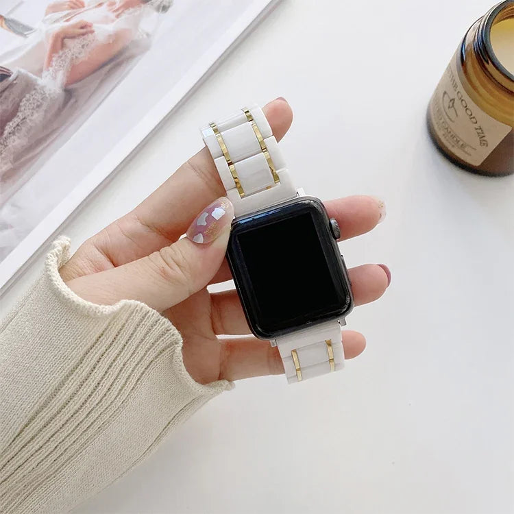 สายเปลี่ยนเซรามิกเหล็กห้าลูกปัดสำหรับ Apple Watch Series, 7 45mm / 6 & SE & 5 & 4 44mm / 3 & 2 & 1 42mm, 7 41mm / 6 & SE & 5 & 4 40mm / 3 & 2 & 1 38mm