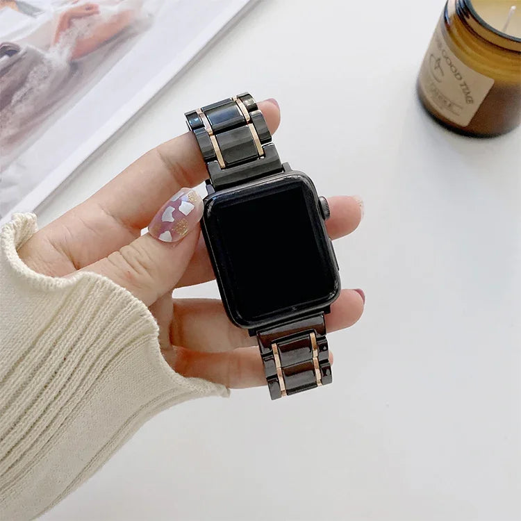 สายเปลี่ยนเซรามิกเหล็กห้าลูกปัดสำหรับ Apple Watch Series, 7 45mm / 6 & SE & 5 & 4 44mm / 3 & 2 & 1 42mm, 7 41mm / 6 & SE & 5 & 4 40mm / 3 & 2 & 1 38mm