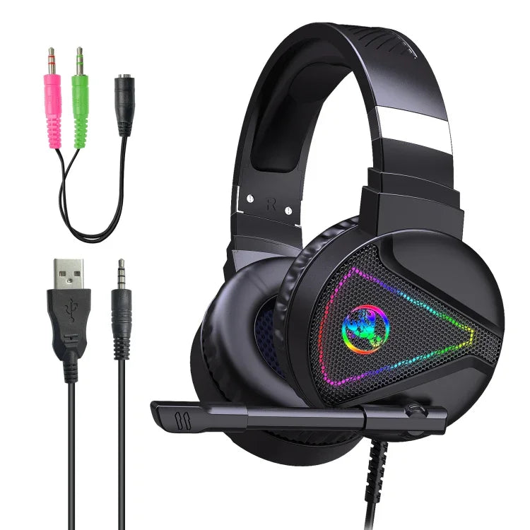หูฟังเกมมิ่งสเตอริโอพร้อมไมโครโฟน HXSJ F16 3.5 มม. + พอร์ต USB พร้อมไฟ RGB
