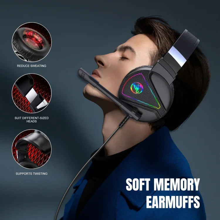 หูฟังเกมมิ่งสเตอริโอพร้อมไมโครโฟน HXSJ F16 3.5 มม. + พอร์ต USB พร้อมไฟ RGB