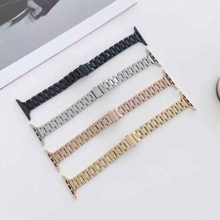 Three-beads Steel Replacement Strap Watchband, For Apple Watch Series 7  41mm / & 6 & SE & 5 & 4 40mm, For Apple Watch Series  7  45mm / & 6 & SE & 5 & 4 44mm