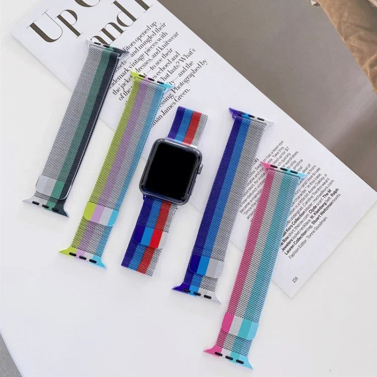 Four-colors Milanese Replacement Strap Watchband, For Apple Watch Series 7  41mm / & 6 & SE & 5 & 4 40mm, For Apple Watch Series  7  45mm / & 6 & SE & 5 & 4 44mm