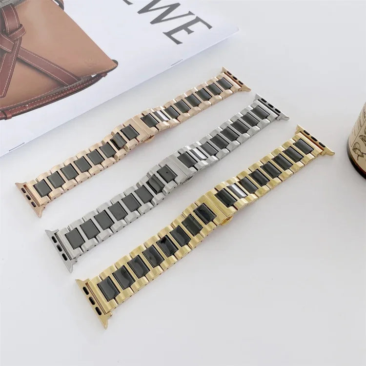 สายรัดนาฬิกาเซรามิกเหล็กสามเม็ดกว้าง 22mm สำหรับ Apple Watch Series, 7 41mm / 6 & SE & 5 & 4 40mm / 3 & 2 & 1 38mm, 7 45mm / 6 & SE & 5 & 4 44mm / 3 & 2 & 1 42mm