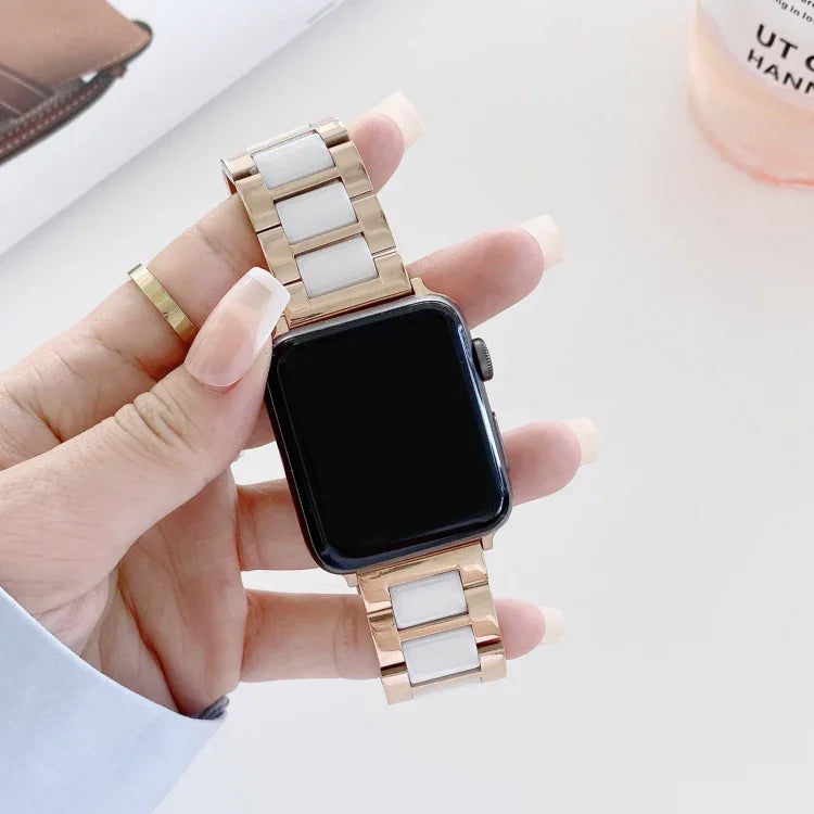 สายรัดนาฬิกาเซรามิกเหล็กสามเม็ดกว้าง 22mm สำหรับ Apple Watch Series, 7 41mm / 6 & SE & 5 & 4 40mm / 3 & 2 & 1 38mm, 7 45mm / 6 & SE & 5 & 4 44mm / 3 & 2 & 1 42mm