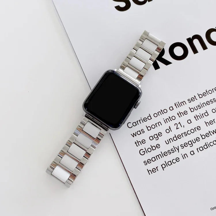 สายรัดนาฬิกาเซรามิกเหล็กสามเม็ดกว้าง 22mm สำหรับ Apple Watch Series, 7 41mm / 6 & SE & 5 & 4 40mm / 3 & 2 & 1 38mm, 7 45mm / 6 & SE & 5 & 4 44mm / 3 & 2 & 1 42mm