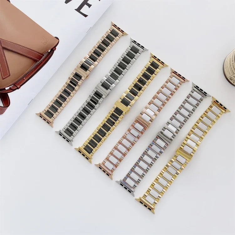 สายรัดนาฬิกาเซรามิกเหล็กสามเม็ดกว้าง 22mm สำหรับ Apple Watch Series, 7 41mm / 6 & SE & 5 & 4 40mm / 3 & 2 & 1 38mm, 7 45mm / 6 & SE & 5 & 4 44mm / 3 & 2 & 1 42mm