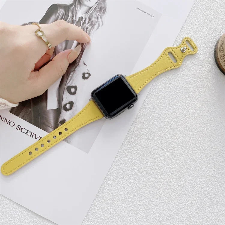 Small Waist 8-shape Reverse Buckle Leather Replacement Strap Watchband For Apple Watch Series, 7 41mm / 6 & SE & 5 & 4 40mm / 3 & 2 & 1 38mm, 7 45mm / 6 & SE & 5 & 4 44mm / 3 & 2 & 1 42mm