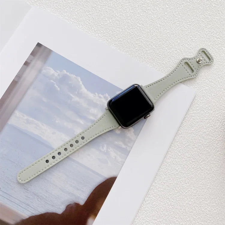Small Waist 8-shape Reverse Buckle Leather Replacement Strap Watchband For Apple Watch Series, 7 41mm / 6 & SE & 5 & 4 40mm / 3 & 2 & 1 38mm, 7 45mm / 6 & SE & 5 & 4 44mm / 3 & 2 & 1 42mm