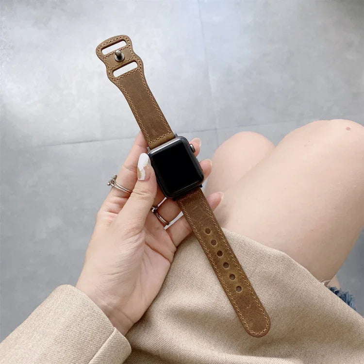 สายหนังเปลี่ยนแบบหัวเข็มขัดรูปเลข 8 สไตล์ย้อนยุค สำหรับ Apple Watch Series, 7 41mm / 6 & SE & 5 & 4 40mm / 3 & 2 & 1 38mm, 7 45mm / 6 & SE & 5 & 4 44mm / 3 & 2 & 1 42mm