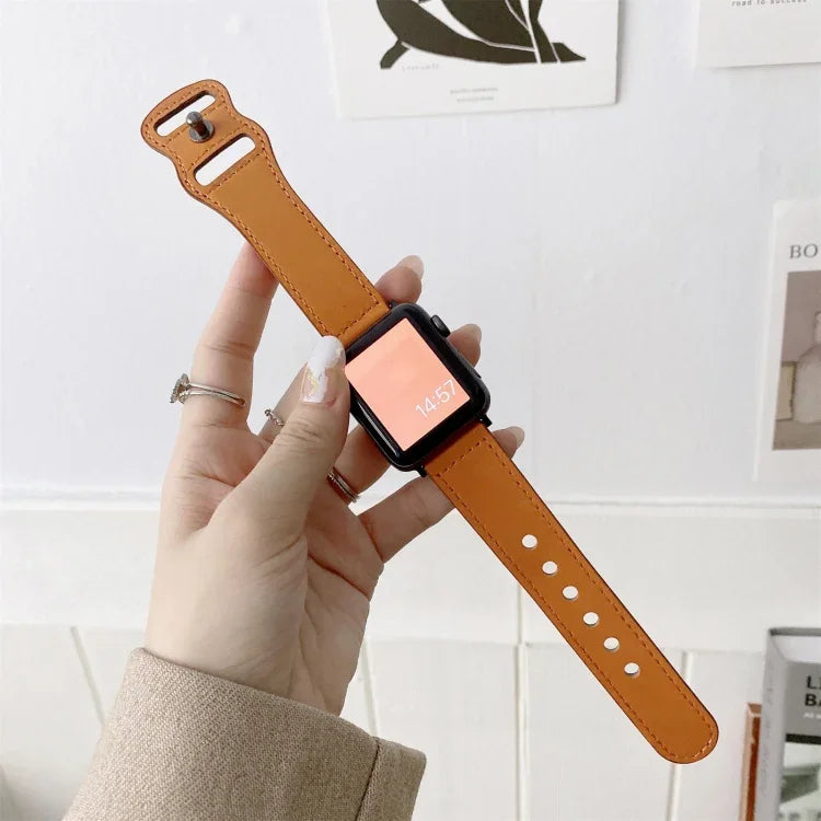 สายหนังเปลี่ยนแบบหัวเข็มขัดรูปเลข 8 สไตล์ย้อนยุค สำหรับ Apple Watch Series, 7 41mm / 6 & SE & 5 & 4 40mm / 3 & 2 & 1 38mm, 7 45mm / 6 & SE & 5 & 4 44mm / 3 & 2 & 1 42mm
