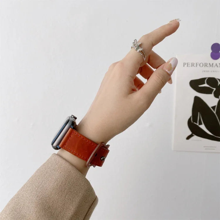สายหนังเปลี่ยนแบบหัวเข็มขัดรูปเลข 8 สไตล์ย้อนยุค สำหรับ Apple Watch Series, 7 41mm / 6 & SE & 5 & 4 40mm / 3 & 2 & 1 38mm, 7 45mm / 6 & SE & 5 & 4 44mm / 3 & 2 & 1 42mm