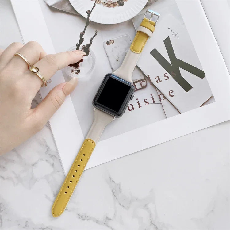 สายหนังเปลี่ยนสีแมตช์ขนาดเล็กเอว สำหรับ Apple Watch Series, 7 41mm / 6 & SE & 5 & 4 40mm / 3 & 2 & 1 38mm, 7 45mm / 6 & SE & 5 & 4 44mm / 3 & 2 & 1 42mm