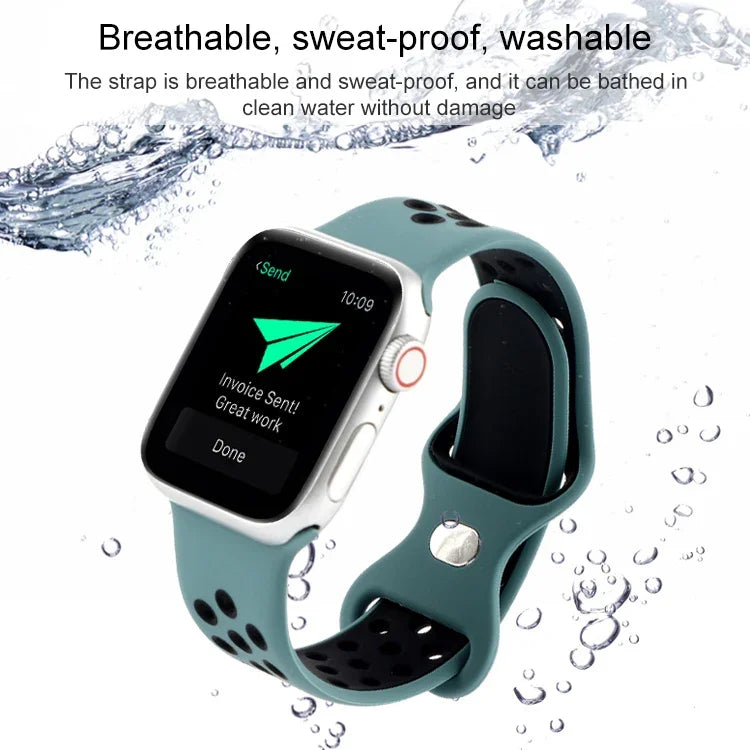 สายซิลิโคนเปลี่ยนแบบหัวเข็มขัดผีเสื้อสองสี สำหรับ Apple Watch Series, 7 41mm / 6 & SE & 5 & 4 40mm / 3 & 2 & 1 38mm, 7 45mm / 6 & SE & 5 & 4 44mm / 3 & 2 & 1 42mm