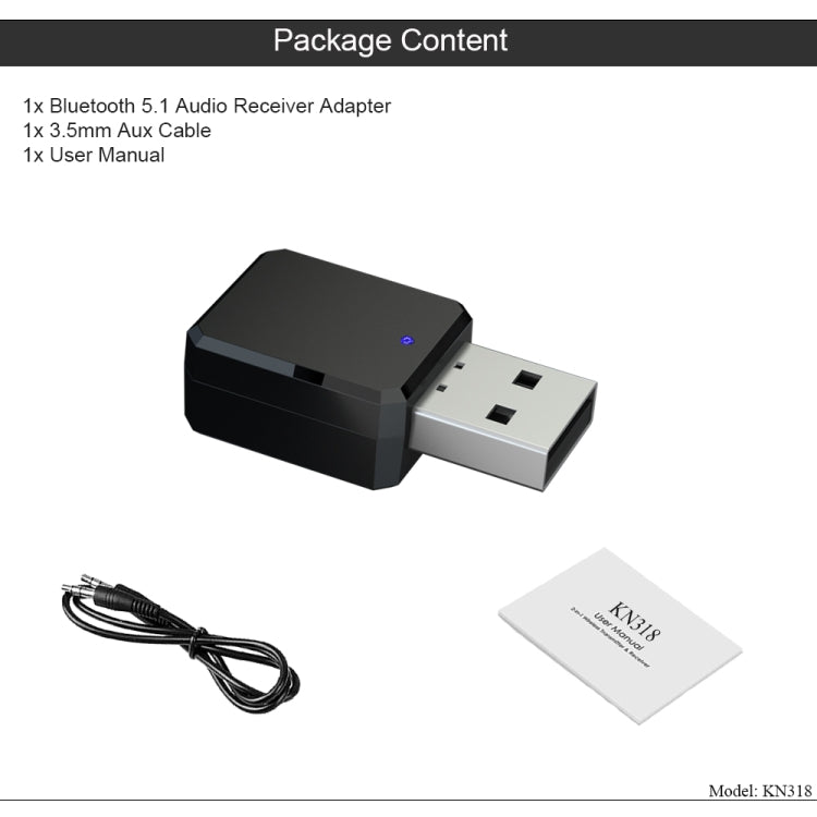 KN318 อะแดปเตอร์บลูทูธ 5.1 USB รับสัญญาณเสียง, KN318