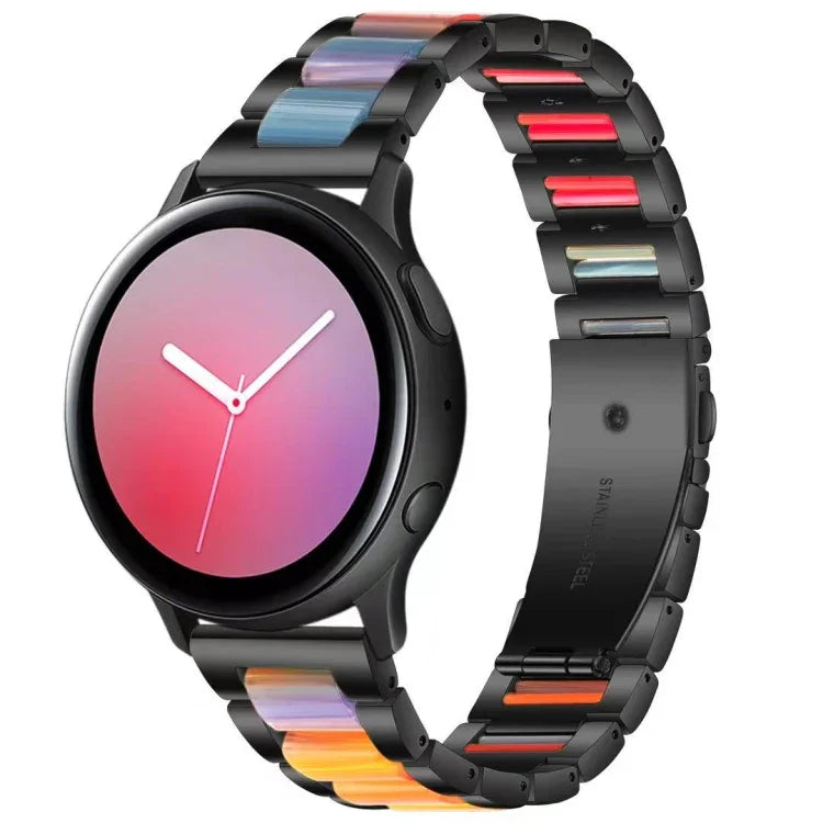 สายรัดข้อมือแบบสามเม็ดเหล็ก + เรซินสำหรับเปลี่ยน สำหรับนาฬิกา Samsung Smart Watch ขนาด 20 มม., สำหรับนาฬิกา Samsung Smart Watch ขนาด 22 มม.