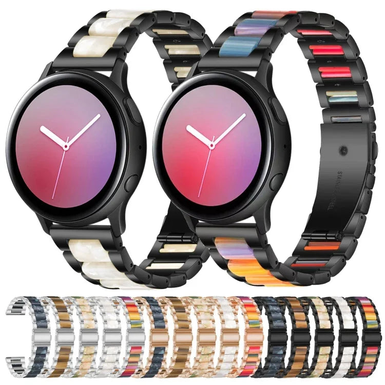 สายรัดข้อมือแบบสามเม็ดเหล็ก + เรซินสำหรับเปลี่ยน สำหรับนาฬิกา Samsung Smart Watch ขนาด 20 มม., สำหรับนาฬิกา Samsung Smart Watch ขนาด 22 มม.