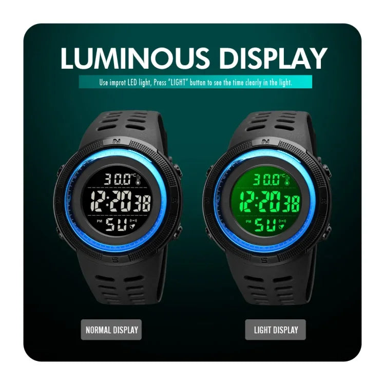 นาฬิกาอิเล็กทรอนิกส์ SKMEI รุ่น 1681 แสดงผลดิจิทัล LED หลายฟังก์ชัน เรืองแสง รองรับการวัดอุณหภูมิร่างกาย/สิ่งแวดล้อม