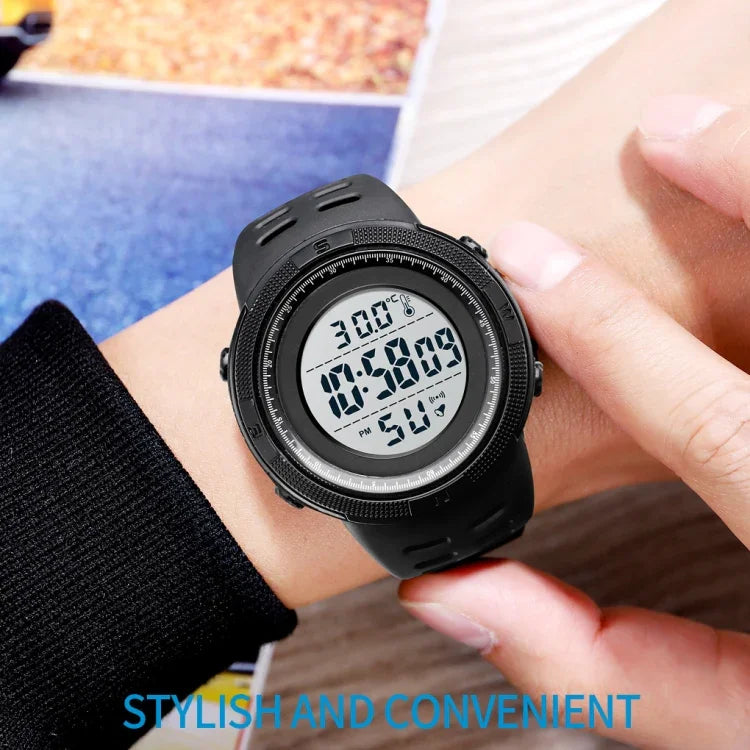 นาฬิกาอิเล็กทรอนิกส์ SKMEI รุ่น 1681 แสดงผลดิจิทัล LED หลายฟังก์ชัน เรืองแสง รองรับการวัดอุณหภูมิร่างกาย/สิ่งแวดล้อม