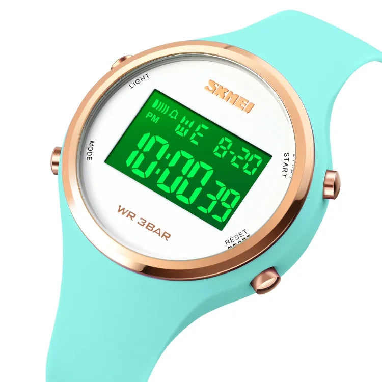 นาฬิกาอิเล็กทรอนิกส์ SKMEI รุ่น 1720 หน้าปัดกลม แสดงผลดิจิทัล LED สายซิลิโคนเรืองแสง