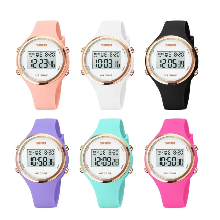 นาฬิกาอิเล็กทรอนิกส์ SKMEI รุ่น 1720 หน้าปัดกลม แสดงผลดิจิทัล LED สายซิลิโคนเรืองแสง