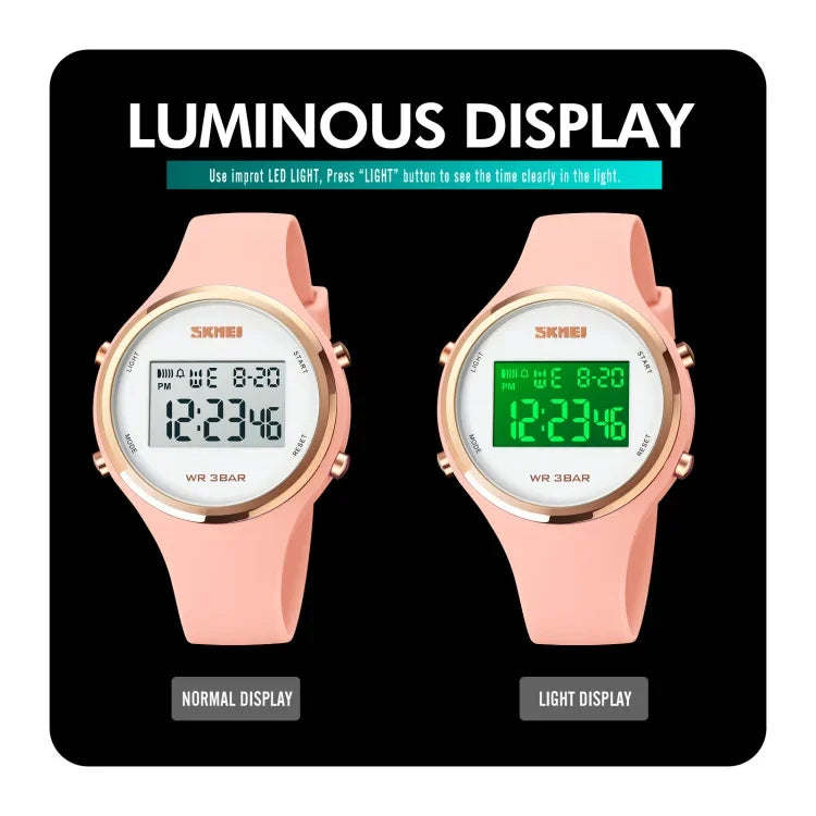 นาฬิกาอิเล็กทรอนิกส์ SKMEI รุ่น 1720 หน้าปัดกลม แสดงผลดิจิทัล LED สายซิลิโคนเรืองแสง