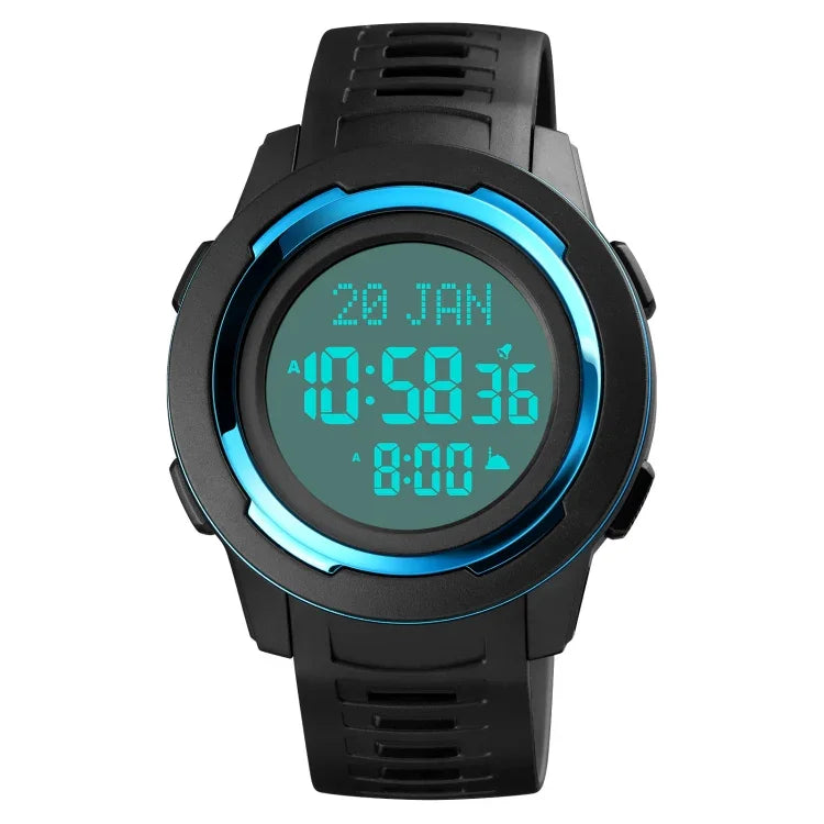 นาฬิกาอิเล็กทรอนิกส์ SKMEI รุ่น 1729 ปฏิทินกิบลา จับเวลา แสดงผลดิจิทัล LED หลายฟังก์ชัน เรืองแสง