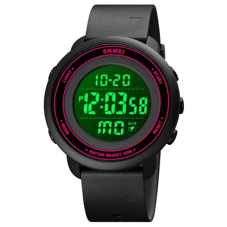 SKMEI 1736 นาฬิกาอิเล็กทรอนิกส์ดิจิทัล LED หน้าปัดกลมสามชั้นเรืองแสง