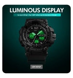 SKMEI 1742 นาฬิกาอิเล็กทรอนิกส์กีฬากันกระแทกสำหรับผู้ชาย หน้าจอดิจิทัล LED สี่หน้าจอเรืองแสง