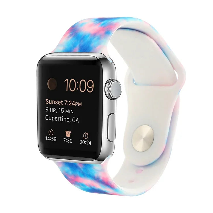 สายรัดนาฬิกาแบบซิลิโคนลายพิมพ์สำหรับ Apple Watch Series, 7 41mm / 6 & SE & 5 & 4 40mm / 3 & 2 & 1 38mm, 7 45mm / 6 & SE & 5 & 4 44mm / 3 & 2 & 1 42mm