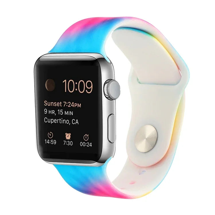 สายรัดนาฬิกาแบบซิลิโคนลายพิมพ์สำหรับ Apple Watch Series, 7 41mm / 6 & SE & 5 & 4 40mm / 3 & 2 & 1 38mm, 7 45mm / 6 & SE & 5 & 4 44mm / 3 & 2 & 1 42mm