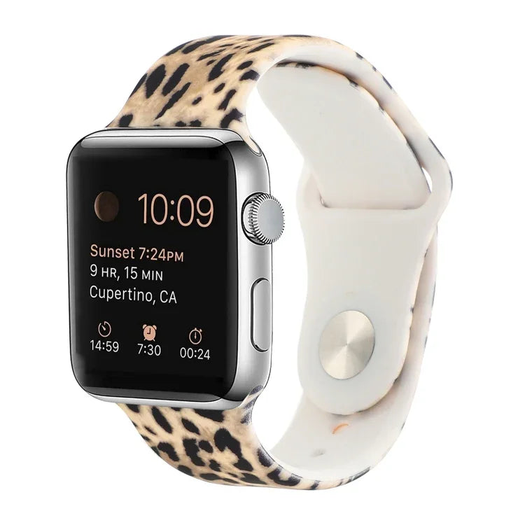 สายรัดนาฬิกาแบบซิลิโคนลายพิมพ์สำหรับ Apple Watch Series, 7 41mm / 6 & SE & 5 & 4 40mm / 3 & 2 & 1 38mm, 7 45mm / 6 & SE & 5 & 4 44mm / 3 & 2 & 1 42mm
