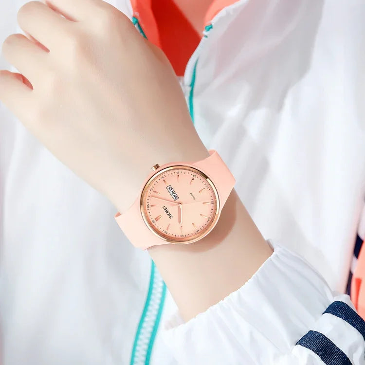 SKMEI 1747 นาฬิกาควอตซ์สายซิลิโคนหน้าปัดบาร์เรียบง่ายสำหรับผู้หญิง