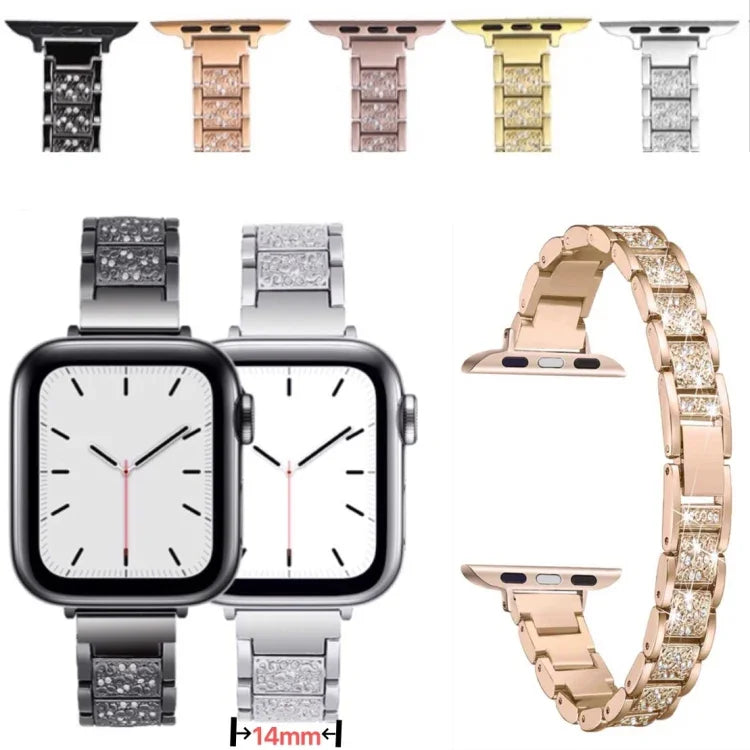 สายรัดนาฬิกาอะลูมิเนียมอัลลอยด์ประดับเพชรสามเม็ด 14mm สำหรับ Apple Watch Series, 7 41mm / 6 & SE & 5 & 4 40mm / 3 & 2 & 1 38mm, 7 45mm / 6 & SE & 5 & 4 44mm / 3 & 2 & 1 42mm