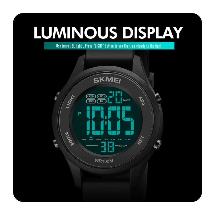 SKMEI 1758 นาฬิกาอิเล็กทรอนิกส์สายซิลิโคนเรืองแสง หน้าจอดิจิทัล LED อเนกประสงค์