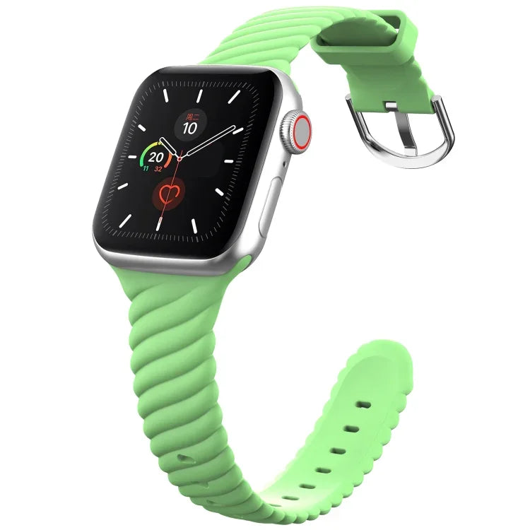 สายรัดนาฬิกาซิลิโคนบิดเกลียวสีพื้นสำหรับ Apple Watch Series, 7 41mm / 6 & SE & 5 & 4 40mm / 3 & 2 & 1 38mm, 7 45mm / 6 & SE & 5 & 4 44mm / 3 & 2 & 1 42mm