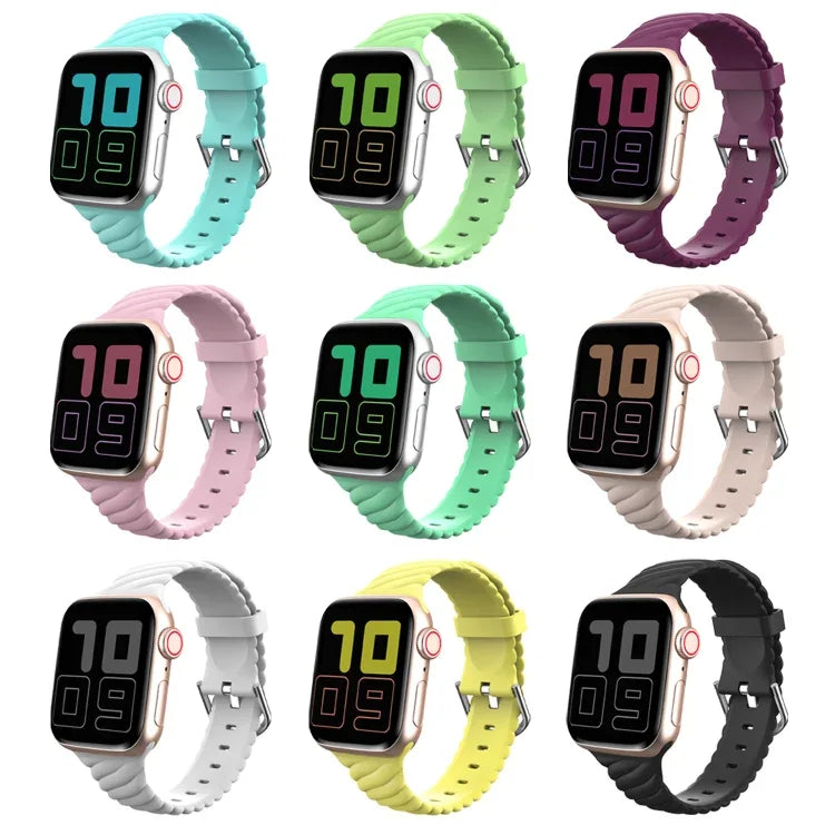 สายรัดนาฬิกาซิลิโคนบิดเกลียวสีพื้นสำหรับ Apple Watch Series, 7 41mm / 6 & SE & 5 & 4 40mm / 3 & 2 & 1 38mm, 7 45mm / 6 & SE & 5 & 4 44mm / 3 & 2 & 1 42mm