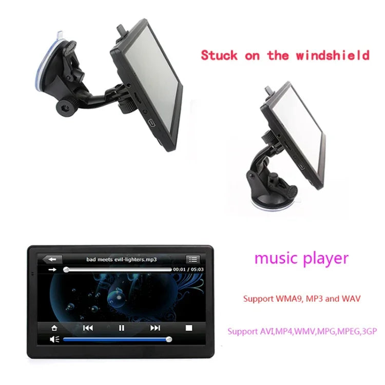 เครื่องนำทาง GPS HD สำหรับรถยนต์ ขนาด 7 นิ้ว หน้าจอสัมผัสความจุ 8G+128M รองรับ FM / การ์ด TF, แผนที่ยุโรป, แผนที่ออสเตรเลีย, แผนที่เอเชียตะวันออกเฉียงใต้, แผนที่อเมริกาเหนือ, แผนที่ตะวันออกกลาง, แผนที่อเมริกาใต้, แผนที่แอฟริกา