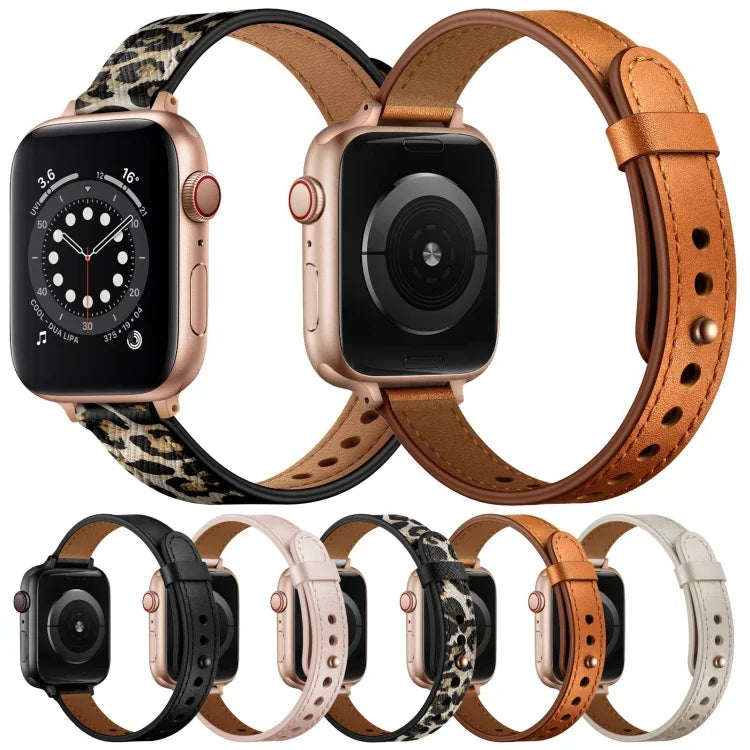 สายหนังสไตล์คู่ขนาด 14mm สำหรับเปลี่ยนสาย Apple Watch Series, 7 41mm / 6 & SE & 5 & 4 40mm / 3 & 2 & 1 38mm, 7 45mm / 6 & SE & 5 & 4 44mm / 3 & 2 & 1 42mm