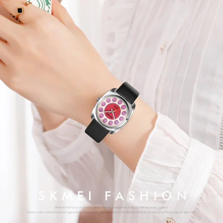 นาฬิกาข้อมือผู้หญิง SKMEI Q029 ลายหมายเลขโทรศัพท์ สายหนัง ควอตซ์