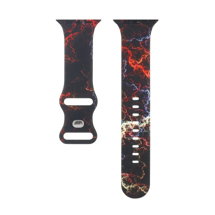 8-buckle Printed Replacement Strap Watchband For Apple Watch Series, 7 45mm / 6 & SE & 5 & 4 44mm / 3 & 2 & 1 42mm, 7 41mm / 6 & SE & 5 & 4 40mm / 3 & 2 & 1 38mm