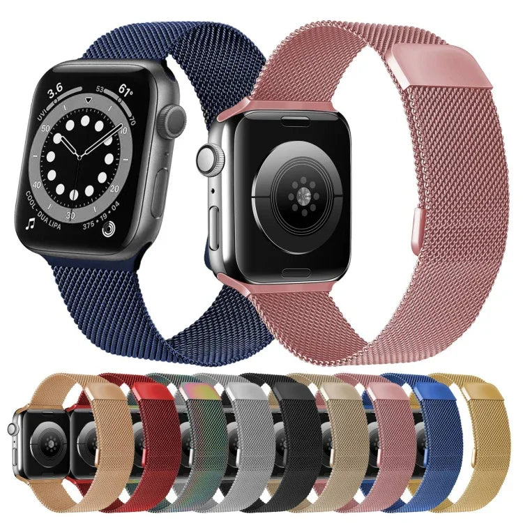 สายรัดนาฬิกาแบบยืดหยุ่นแม่เหล็กมิลานแบบสองส่วนสำหรับ Apple Watch Series, 7 45mm / 6 & SE & 5 & 4 44mm / 3 & 2 & 1 42mm, 7 41mm / 6 & SE & 5 & 4 40mm / 3 & 2 & 1 38mm