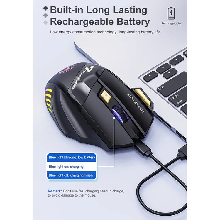 เมาส์เกมมิ่งไร้สายชาร์จได้ iMICE GW-X7 7 ปุ่ม เงียบ พร้อมไฟ RGB สีสันสดใส GW-X7 2.4G