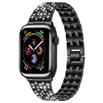 สายรัดนาฬิกาเหล็กประดับเพชรห้าลูกสำหรับ Apple Watch Series, 7 41mm / 6 & SE & 5 & 4 40mm / 3 & 2 & 1 38mm, 7 45mm / 6 & SE & 5 & 4 44mm / 3 & 2 & 1 42mm