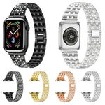 สายรัดนาฬิกาเหล็กประดับเพชรห้าลูกสำหรับ Apple Watch Series, 7 41mm / 6 & SE & 5 & 4 40mm / 3 & 2 & 1 38mm, 7 45mm / 6 & SE & 5 & 4 44mm / 3 & 2 & 1 42mm