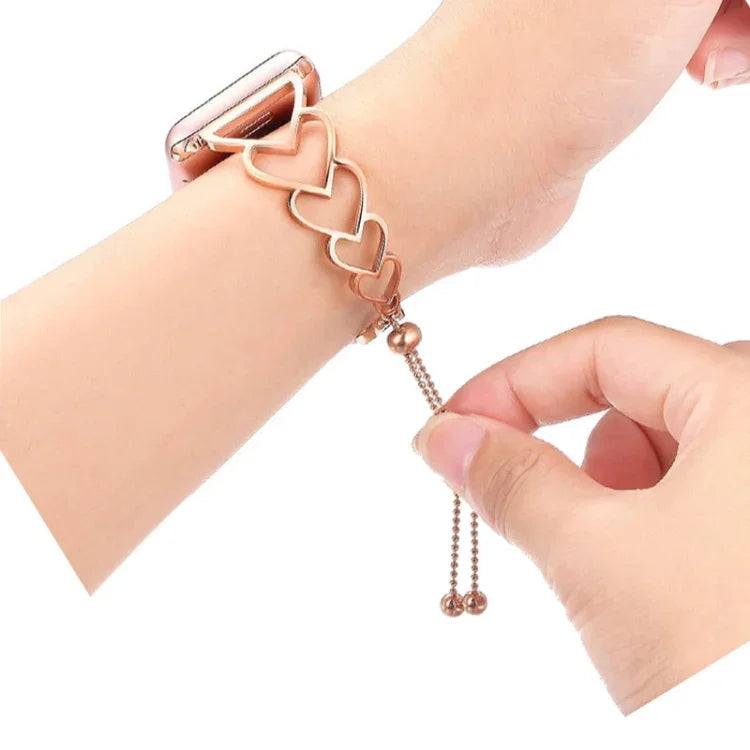 สายรัดนาฬิกาแบบโลหะรูปหัวใจสำหรับ Apple Watch Series, 7 41mm / 6 & SE & 5 & 4 40mm / 3 & 2 & 1 38mm, 7 45mm / 6 & SE & 5 & 4 44mm / 3 & 2 & 1 42mm